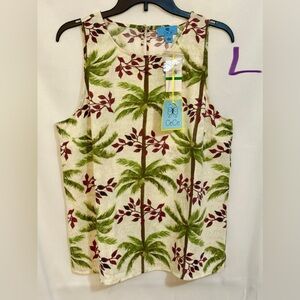 CeCe Tropical Print Sleeveless Blouse